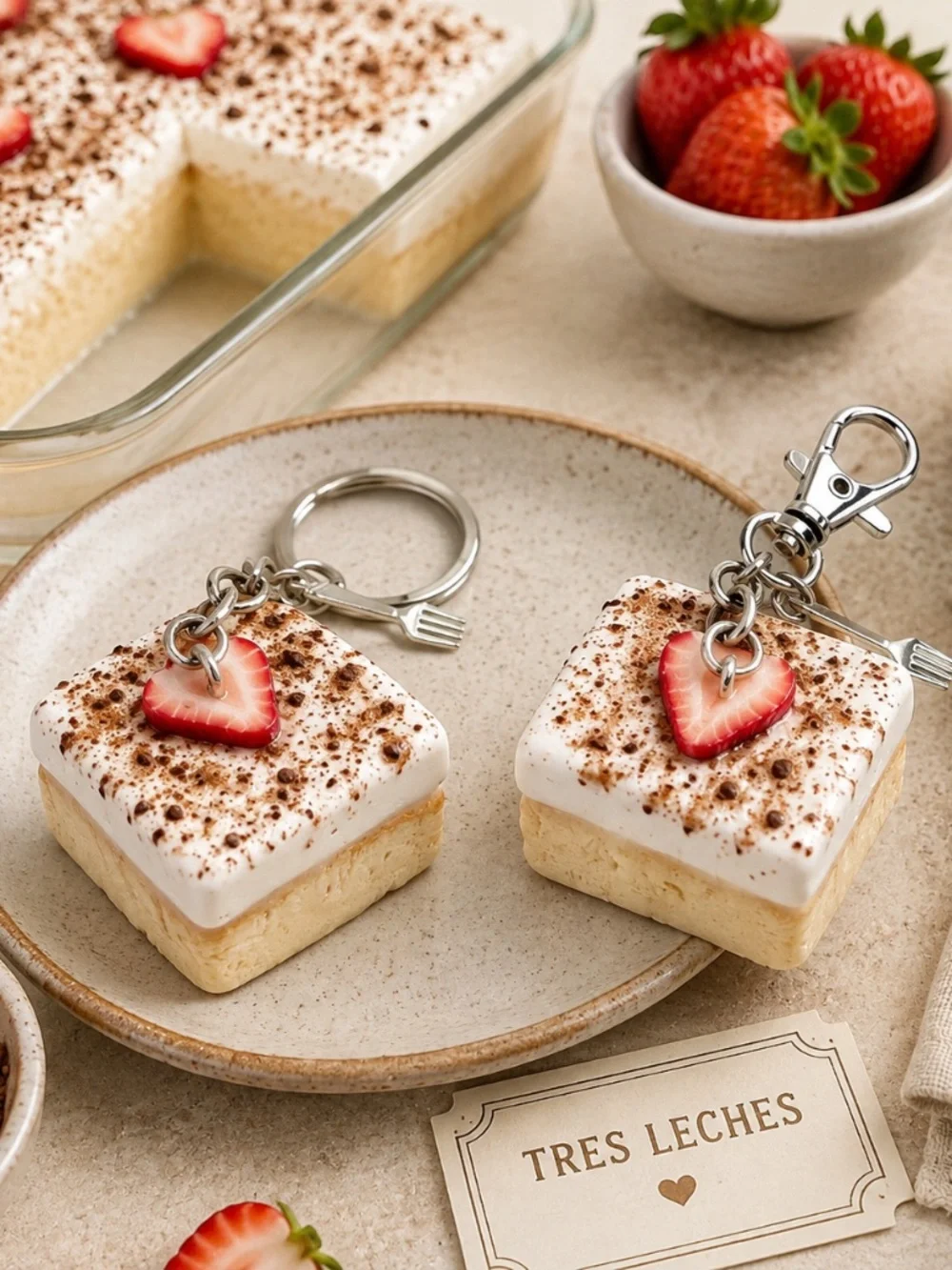 Tres Leches Cake Keychain or Bag Clip | Handmade Latin American Hispanic Dessert
